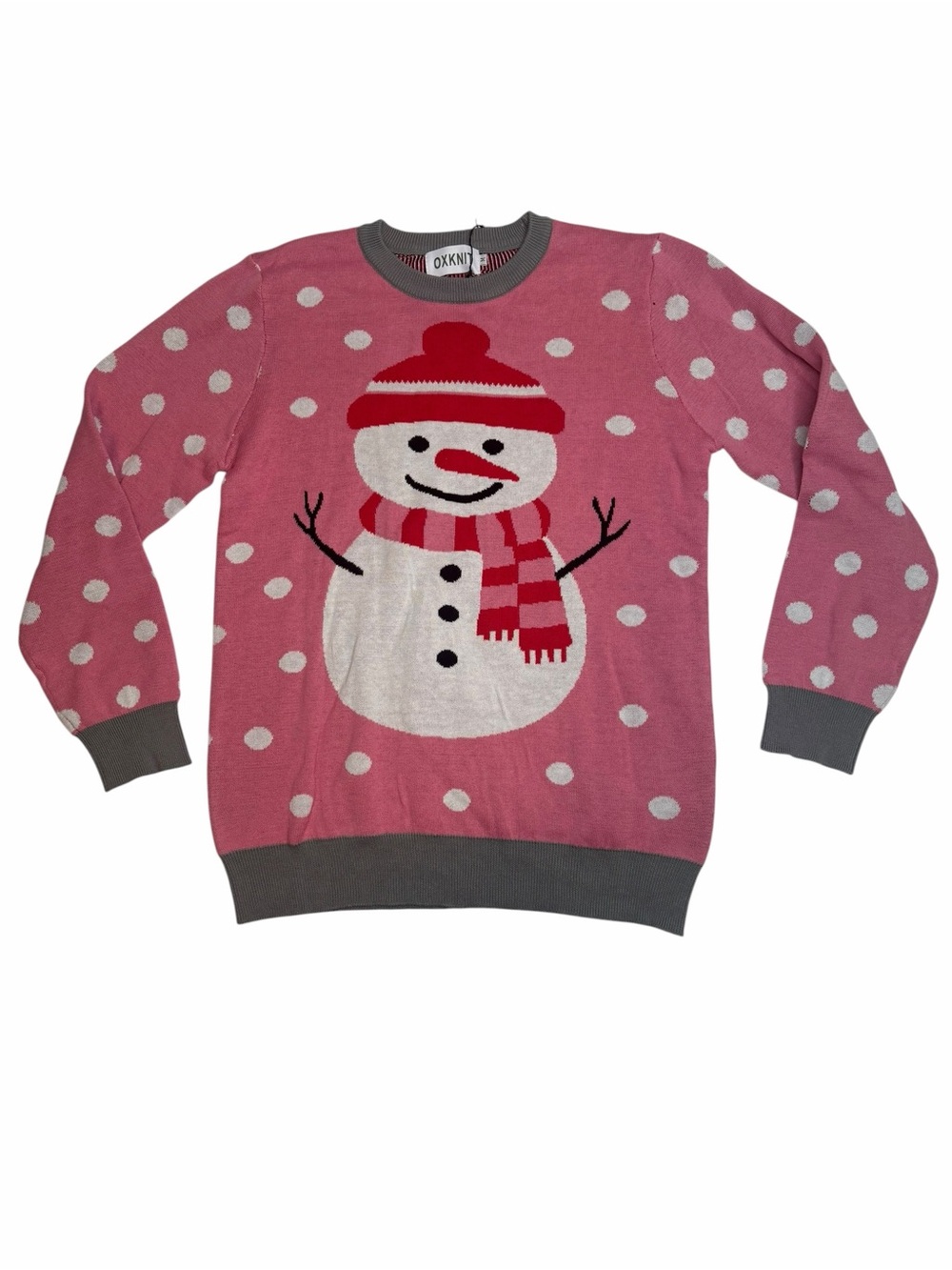OXKNIT NWT Pink Snowman Christmas Sweater Retro Holiday Pullover M 100% Cotton